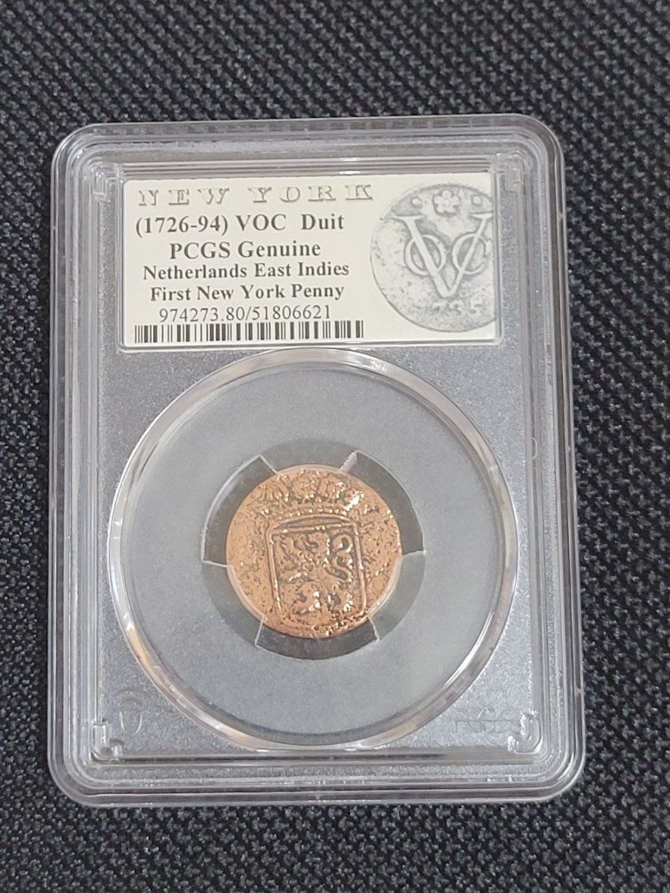 1734 New York VOC Duit Netherlands East Indies First New York Penny PCGS Genuine