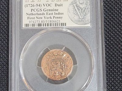 1734 New York VOC Duit Netherlands East Indies First New York Penny PCGS Genuine