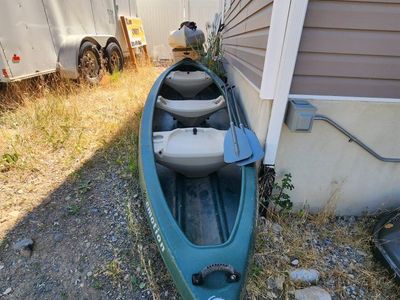Emotion Wasatch 130 Canoe - Green, Includes 2 Lifetime Paddles, 3 Person