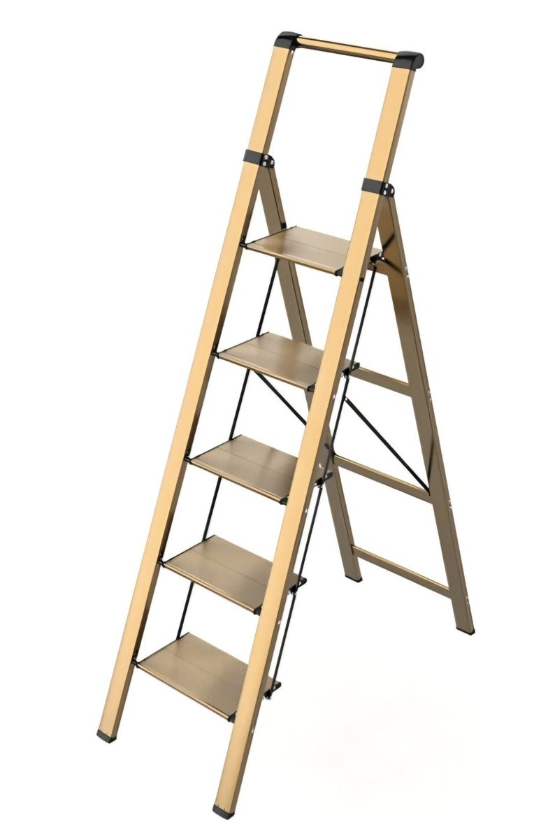 5 Step Ladder, Folding Step Stool, Lightweight Aluminum Foldable Ladder for 10 Foot High Ceiling with Anti-Slip Wide Sturdy Peda