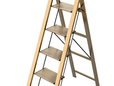 5 Step Ladder, Folding Step Stool, Lightweight Aluminum Foldable Ladder for 10 Foot High Ceiling with Anti-Slip Wide Sturdy Peda