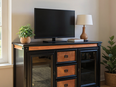 Modern Black Cabinet with Real Copper Drawers | Buffet or TV Stand