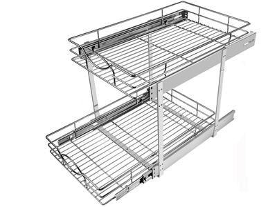 New in Box Pull Out Cabinet Organizer 26"W 21"D 2-Tier Slide Out Storage Shelf