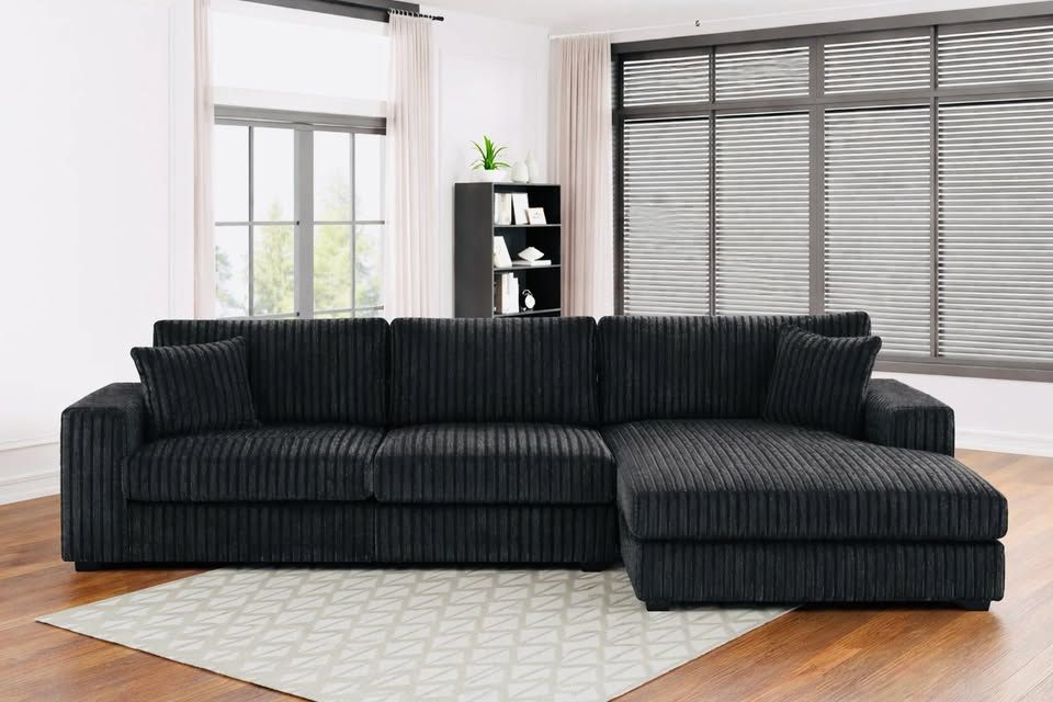 LABOR DAY SALE — 3-PIECE BLACK CORDUROY SECTIONAL — ONLY $999!