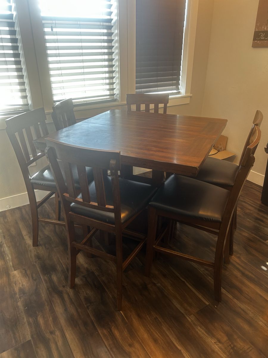 Wooden Counter Height Dining Set with Square Table and 6 Chairs plus extension 