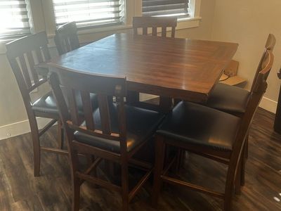 Wooden Counter Height Dining Set with Square Table and 6 Chairs plus extension