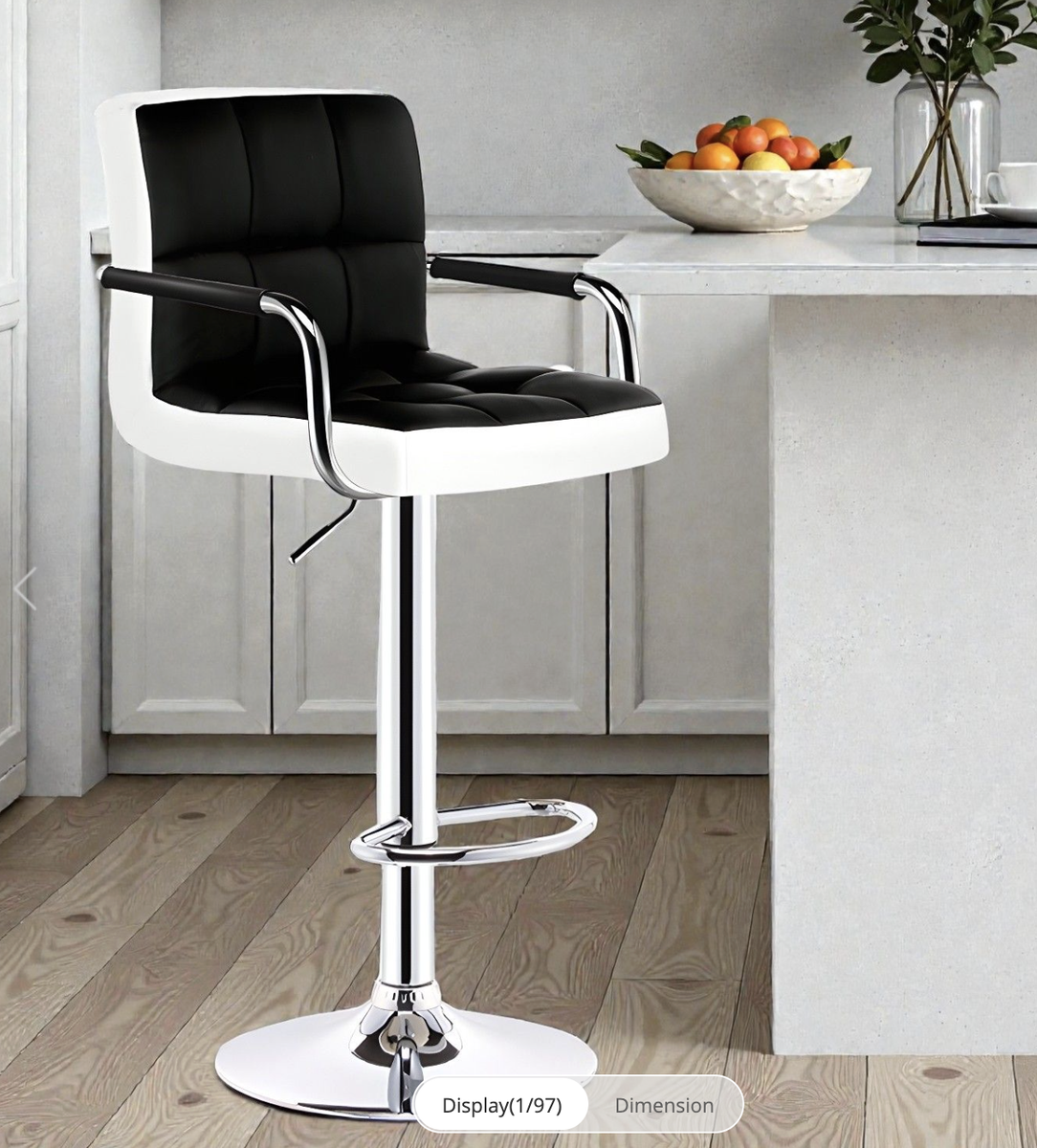 6 NEW Bar Stools with Nappa-Texture Faux Leather and Adjustable Chrome Base - White/Black. Still in box.