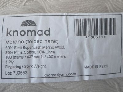 Knomad Verano Fingering Weight Yarn Hank
