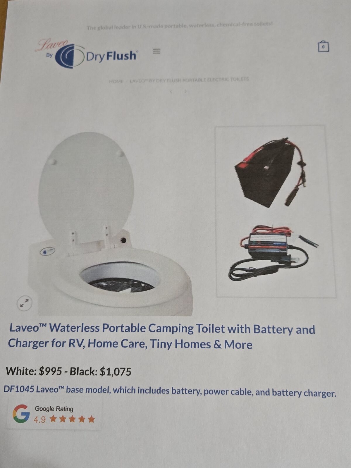Off-grid Laveo Portable Waterless Chemical Free Dry Flush Toilet