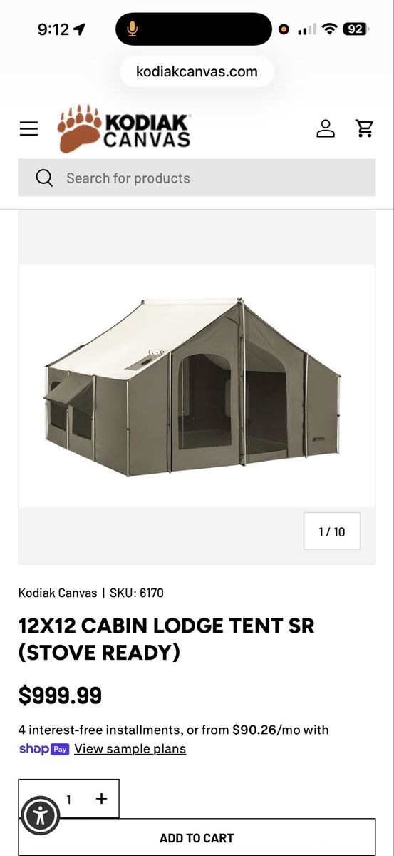 Kodiak Canvas 12x12 Cabin Lodge Stove-Ready Tent – Like New