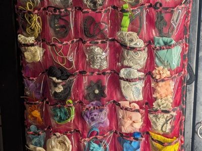 Hanging Jewelry Organizer - Double-Sided Storage with Multiple Pockets (Pink Leopard Print) including TONS of hair accessories