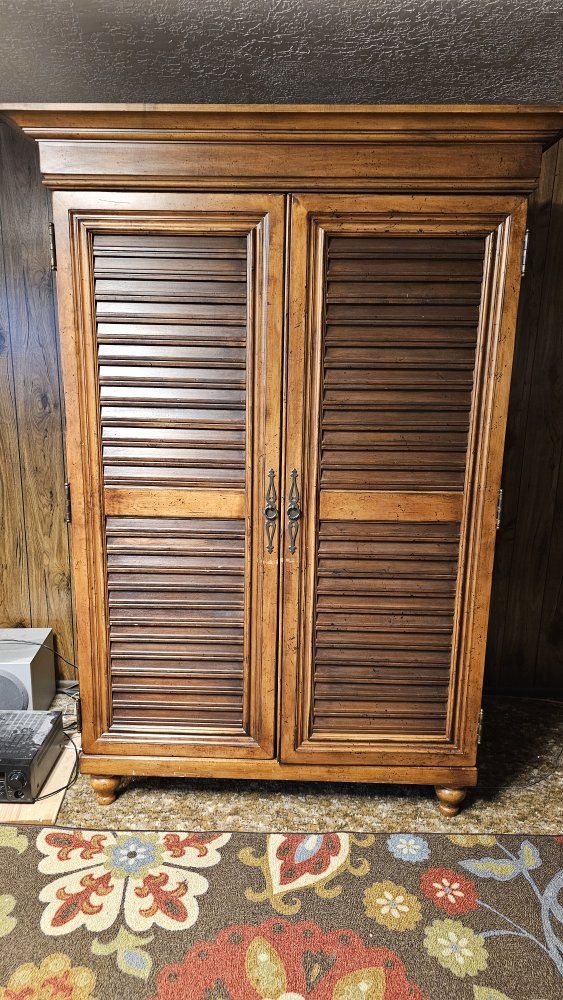 Large Wooden Entertainment Armoire Media Cabinet with Double Doors and Drawers