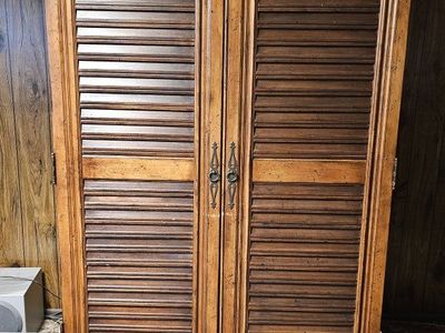 Large Wooden Entertainment Armoire Media Cabinet with Double Doors and Drawers