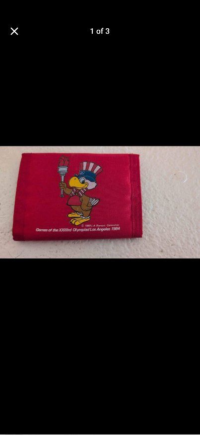 Vintage 1984 Los Angeles Olympic Games Sam the Eagle Red Nylon Trifold Wallet
