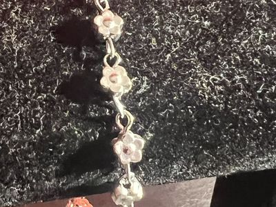 Silver-Tone Flower Chain Bracelet with Heart Charm, Adjustable
