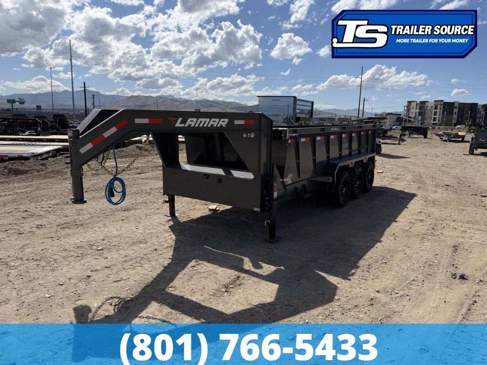 7x16 Lamar DT Gooseneck Dump Trailer - 36" Sides - 21K GVWR - Stabilizer Jacks, Telescopic