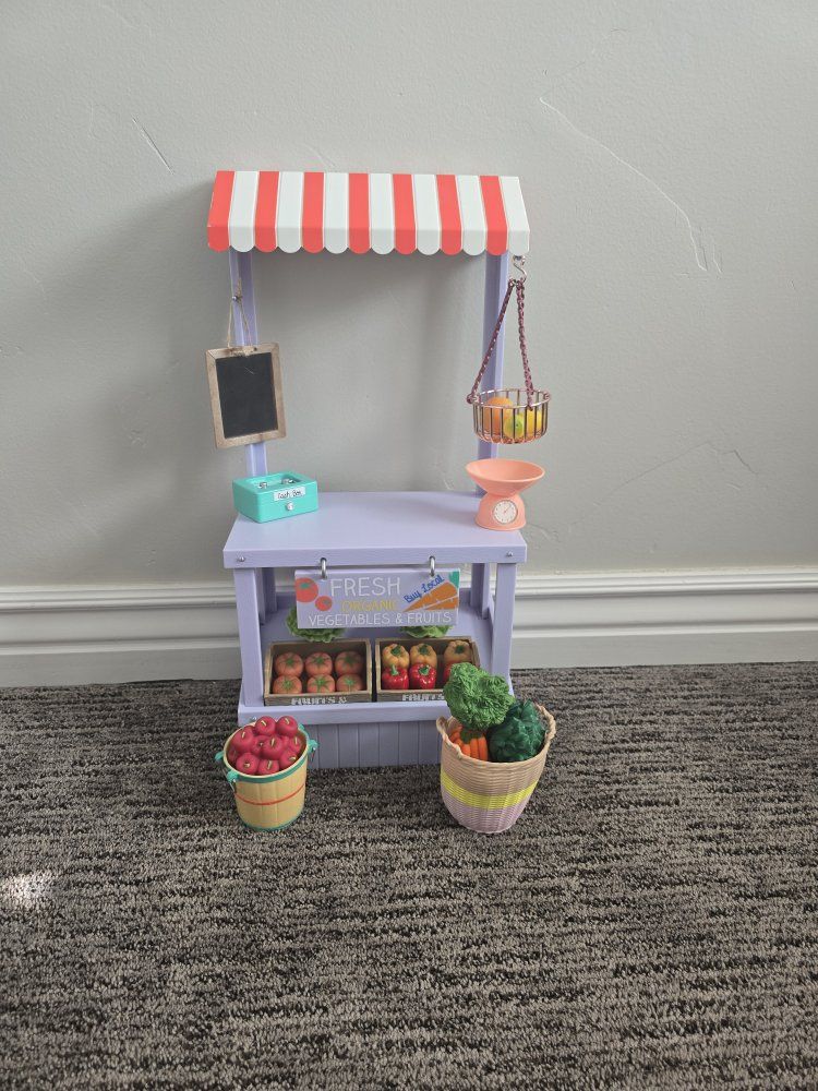 Our Generation Farmer's Market Stall Playset with Accessories for 18-inch Dolls.