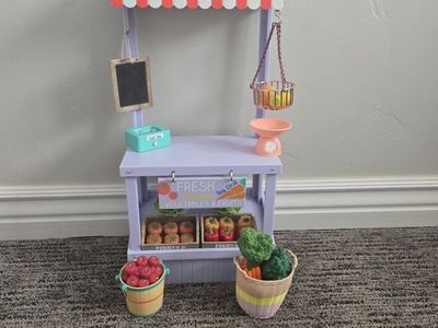 Our Generation Farmer's Market Stall Playset with Accessories for 18-inch Dolls.