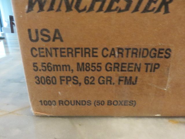SEALED CASE OF 1000 ROUNDS OF WINCHESTER M855 GREEN TIP 62 GRAIN 5.56 AMMO