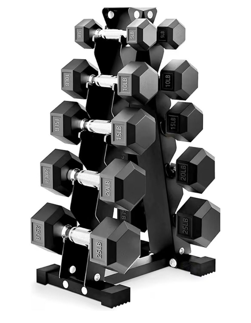 150LB SET OF DUMBBELLS WITH TREE weights