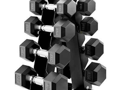 150LB SET OF DUMBBELLS WITH TREE weights