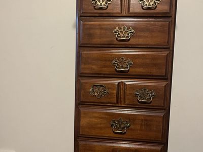 Vintage Style Solid Wood Tallboy Lingerie Chest Dresser with Brass Hardware