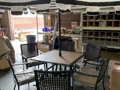 Hampton Bay 9 ft. Aluminum Market Crank and Auto-Tilt Patio Umbrella in Cabana Black and White Stripe with Trim