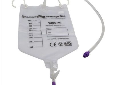 Box of 19 New GBUKE ENTERAL Drainage Bags with 50 cm Inlet Tubing and Funnel Connector, 1000 mL