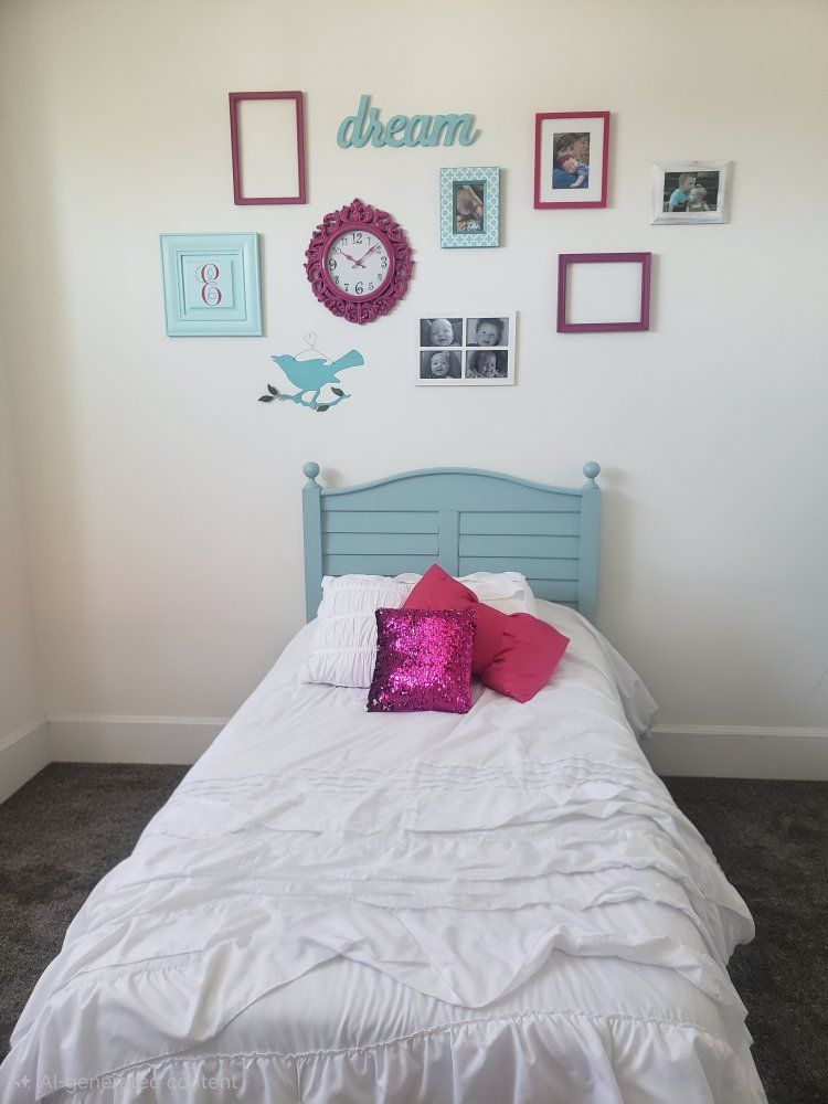 Girls bedroom decor and headboard
