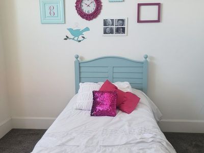 Girls bedroom decor and headboard