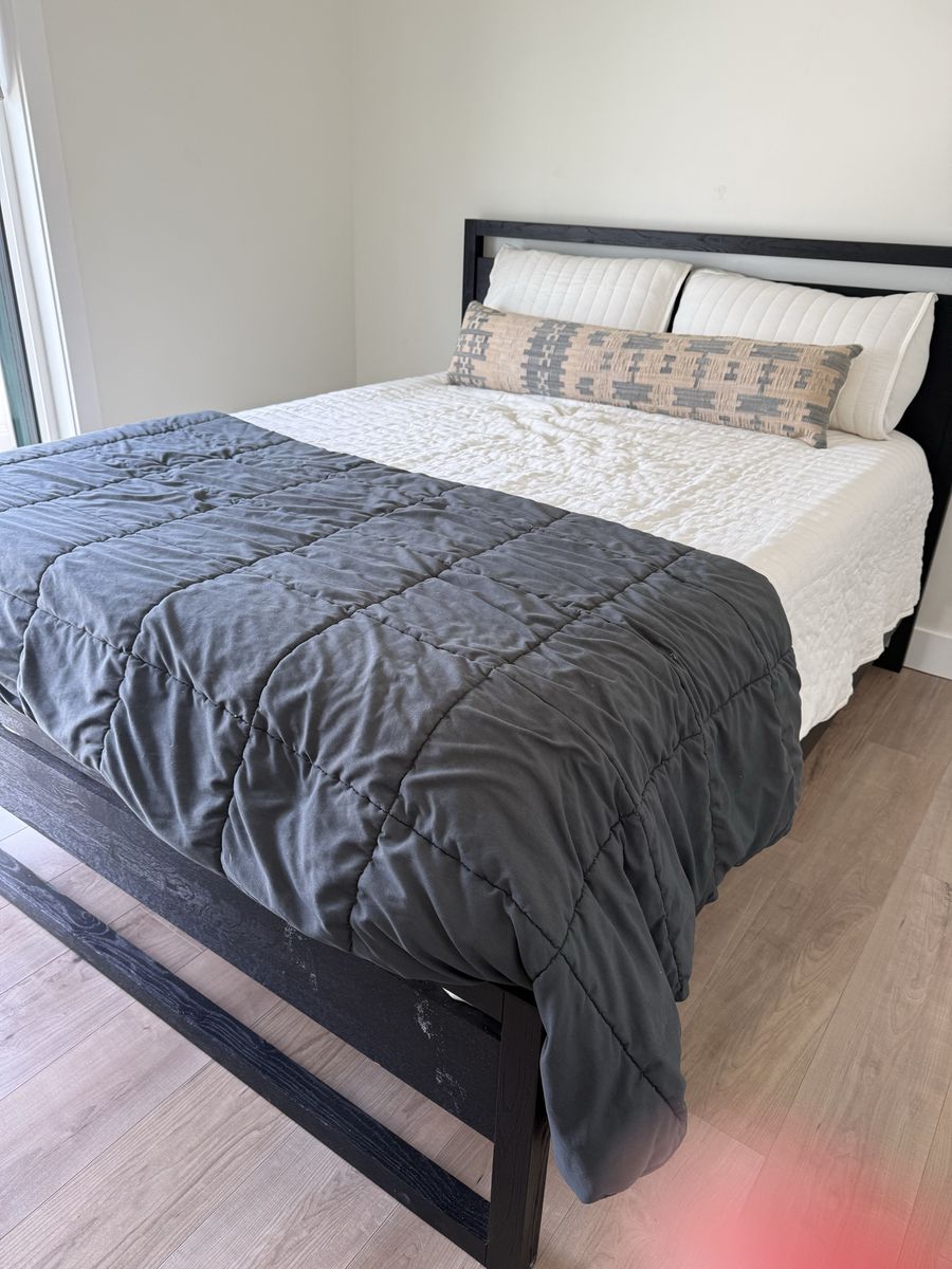 Black Wooden Queen Size Bed Frame with Headboard - Modern Style