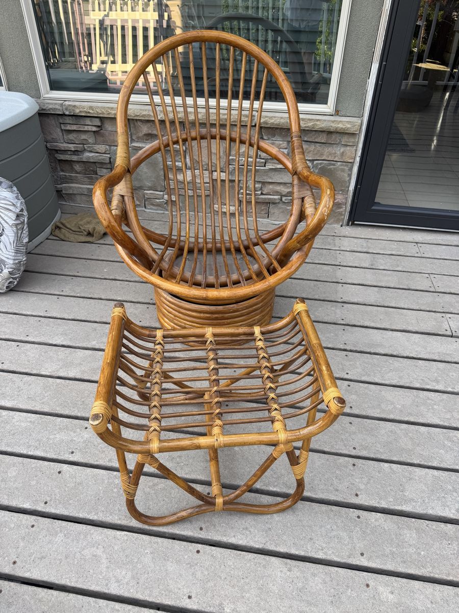 Rattan swivel rocking chair with foot stool