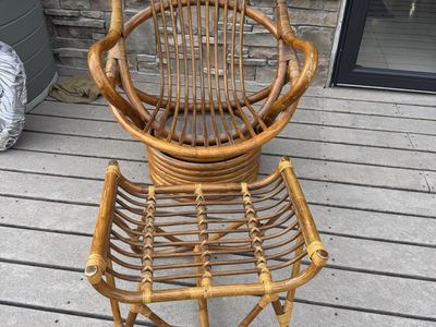 Rattan swivel rocking chair with foot stool