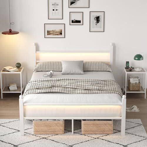 BRAND NEW FULL SIZE -  Platform Bed Frame with LED Lights and Headboard / GREAT STORAGE - $85 obo