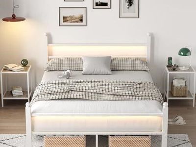 BRAND NEW FULL SIZE - Platform Bed Frame with LED Lights and Headboard / GREAT STORAGE - $85 obo