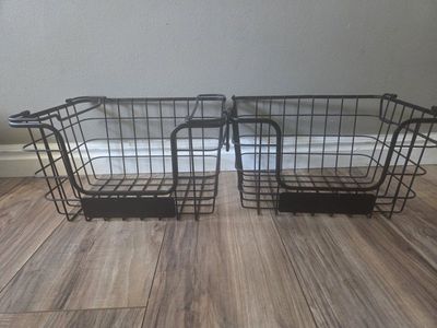 Black Metal Wire Stackable Storage Baskets - Set of 2, Farmhouse Industrial Style