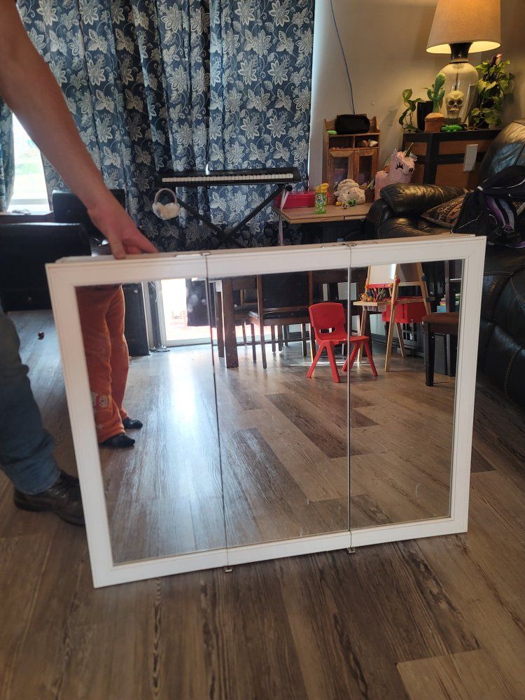 Bathroom sink, snowboard, bathroom mirror vanity cabinet, RV propane fridge, metal futon frame NEW open box