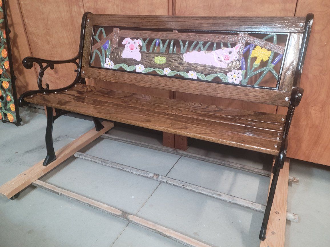 Pigs Playing In The Mud Wrought-iron Bench