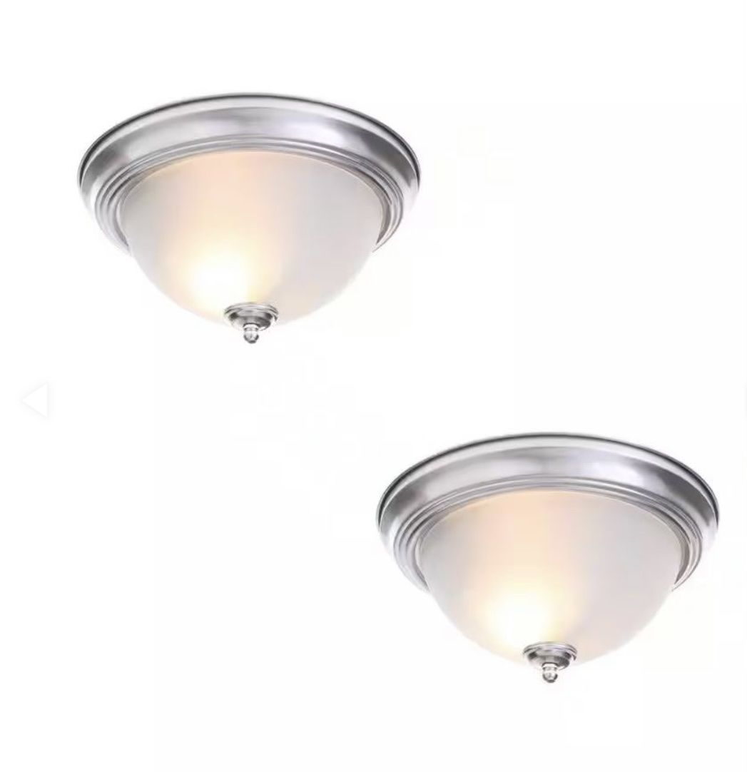 13" 2-Light Flush Mount Ceiling Light Fixture Frosted Glass Brushed Nickel 2-Pack