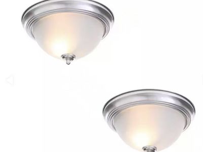 13" 2-Light Flush Mount Ceiling Light Fixture Frosted Glass Brushed Nickel 2-Pack