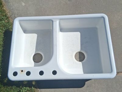 White Cast Iron Double Basin Kitchen Sink