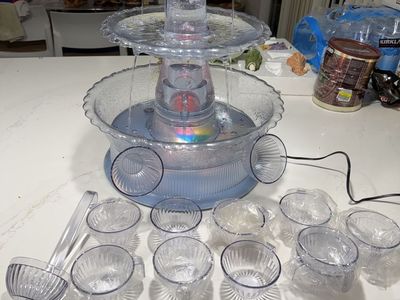 Clear Plastic Illuminated Party Beverage Fountain with Cups and Ladle
