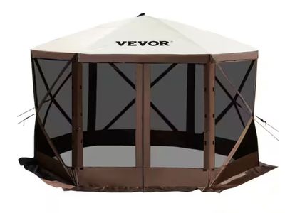 VEVOR Camping Gazebo Tent 12 ft. x 12 ft. 6 Sized Pop-Up Canopy Screen Shelter Tent with Mesh Windows for Camping, Brown/Beige