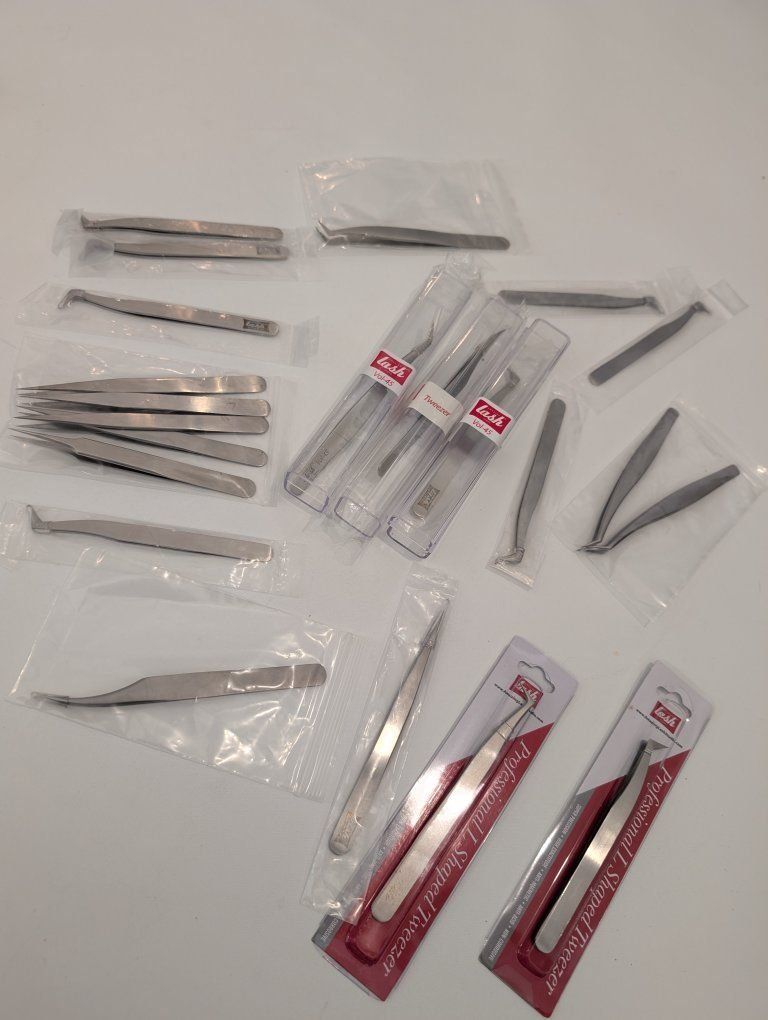 Assorted Professional Eyelash Extension Tweezers Lot - Curved, L-Shape & Straight