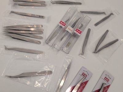 Assorted Professional Eyelash Extension Tweezers Lot - Curved, L-Shape & Straight