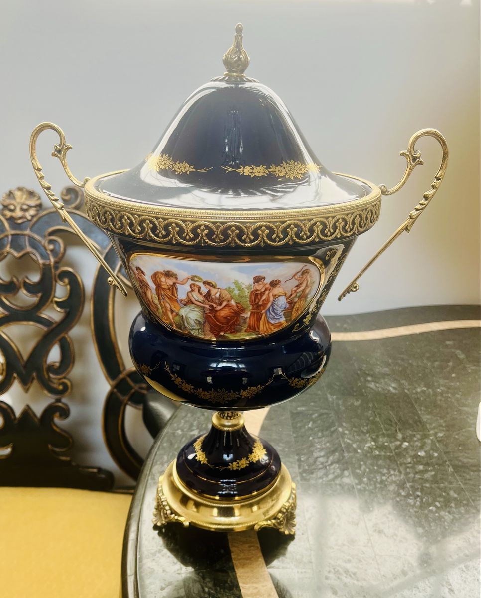 VINTAGE COBALT BLUE LIMOGES PORCELAIN CENTERPIECE