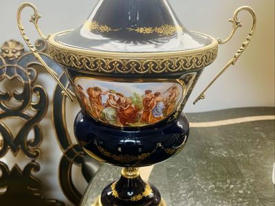 VINTAGE COBALT BLUE LIMOGES PORCELAIN CENTERPIECE