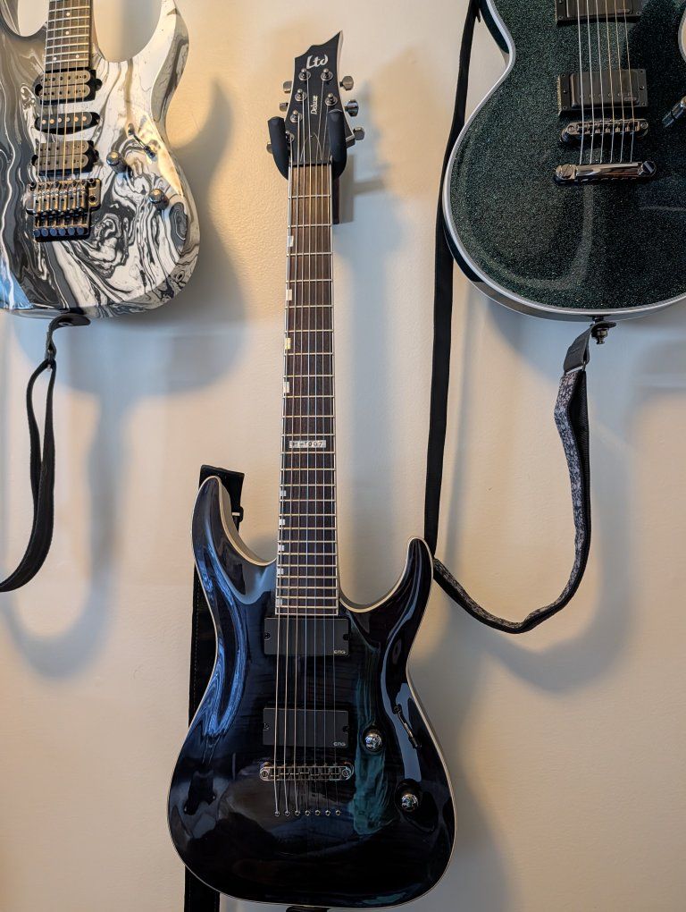 LTD H-1007 EMG, Bone nut, Trans black flame top