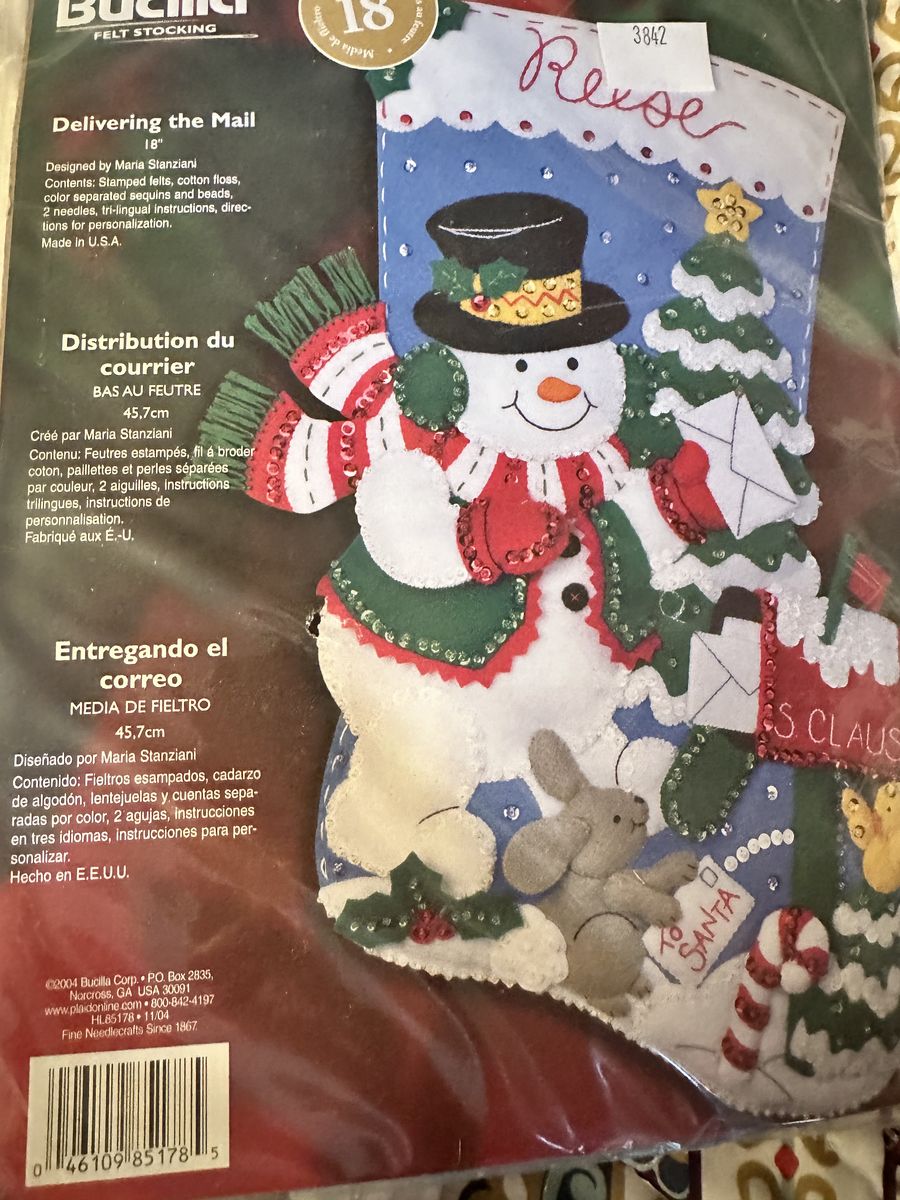 Bucilla "Delivering the Mail" 18" Christmas Stocking Felt Applique Craft Kit - New/Sealed