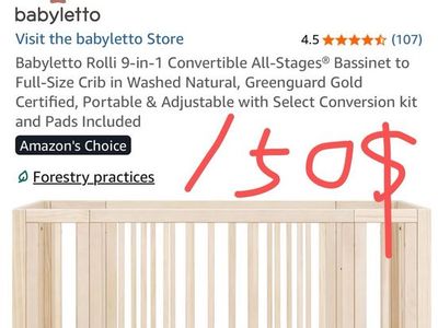 Babyletto Rolli 9-in-1 Convertible Bassinet & Crib - Washed Natural
